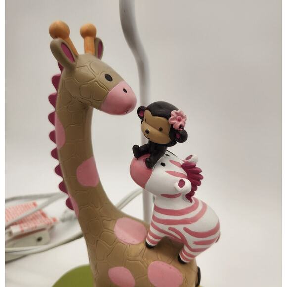 Kids Line Safari Theme Table Lamp Giraffe Monkey Pink Hippo Pink & Green Nursery - Picture 9 of 11